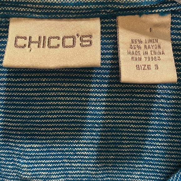 Chico’s Linen Blend 3/4 Sleeve Shirt Blue White Stripe Sz 16 *Tiny Flaw Read - Picture 2 of 6